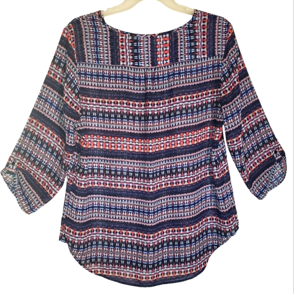 Violet Claire women's lg geometric print sheer long sleeve pullover blouse. 5066 - Picture 4 of 4